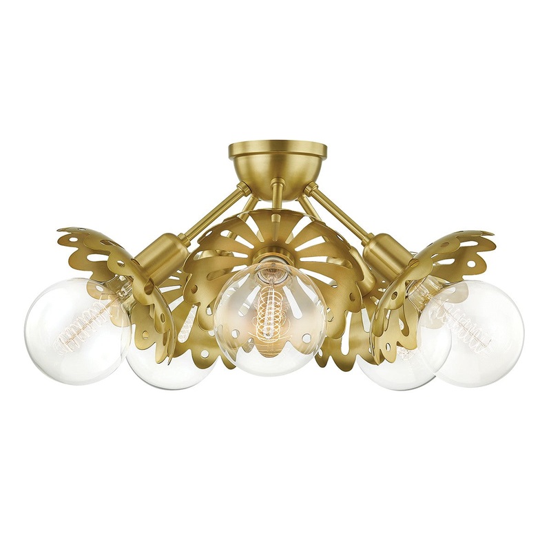 Mitzi H353605-AGB Alyssa Five Light Semi Flush Mount, Aged Brass