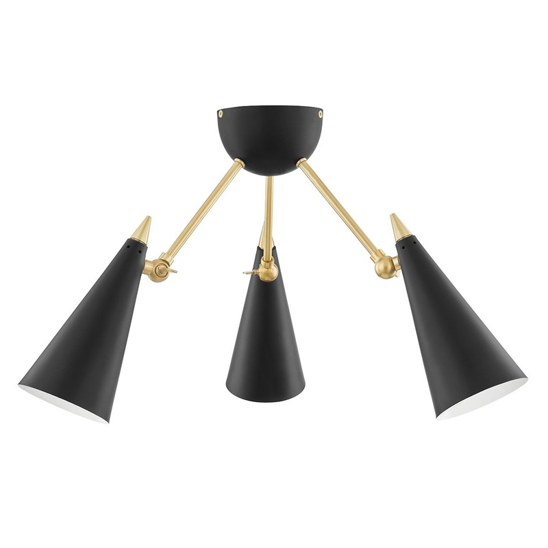 Mitzi H441603-AGB/BK Moxie Three Light Semi Flush Mount, Aged Brass/Black