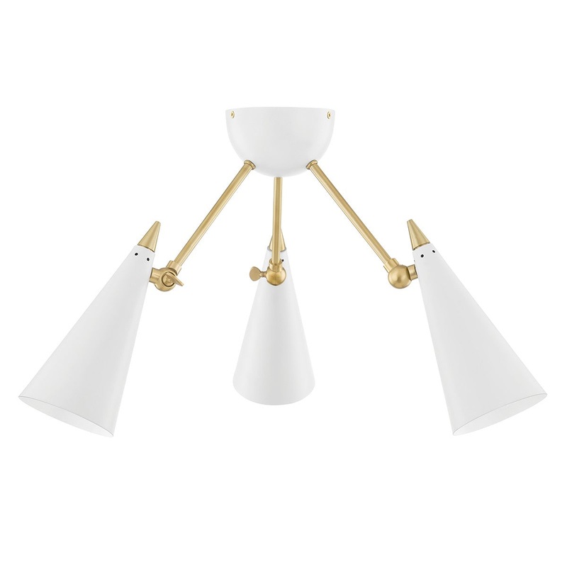 Mitzi H441603-AGB/WH Moxie Three Light Semi Flush Mount, Aged Brass/Soft Off White