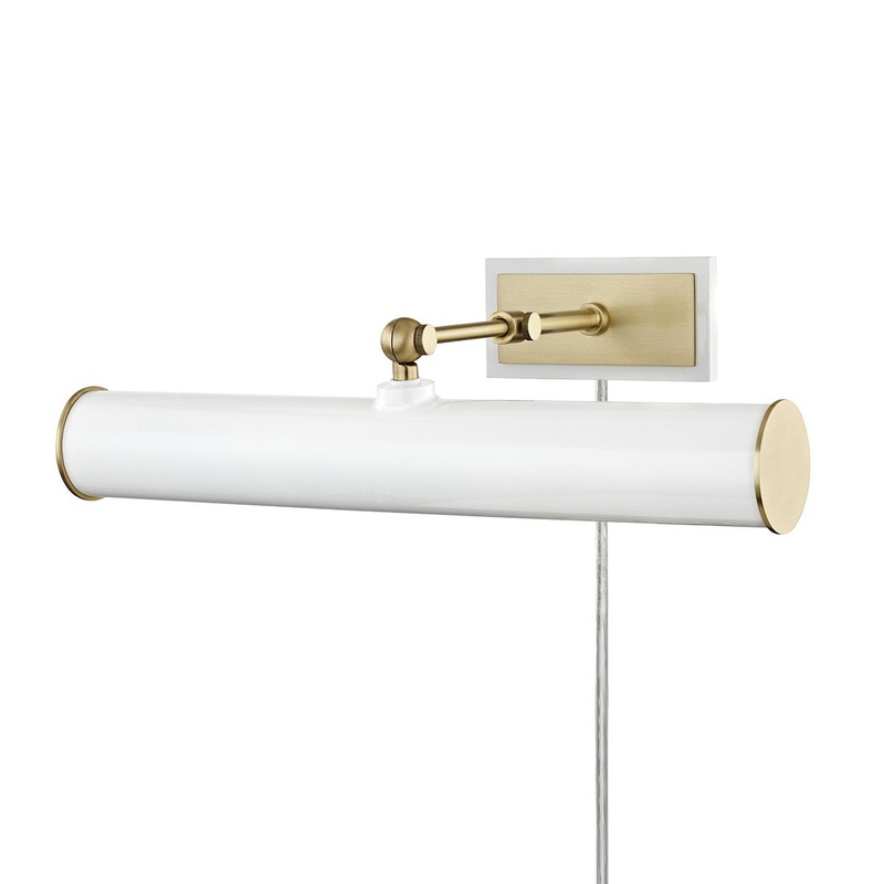 Mitzi HL263202-AGB/WH Holly Two Light Picture Light With Plug, Aged Brass/Soft Off White