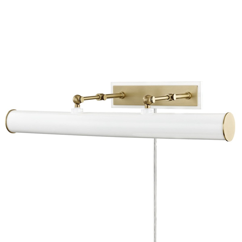 Mitzi HL263203-AGB/WH Holly Three Light Picture Light With Plug, Aged Brass/Soft Off White