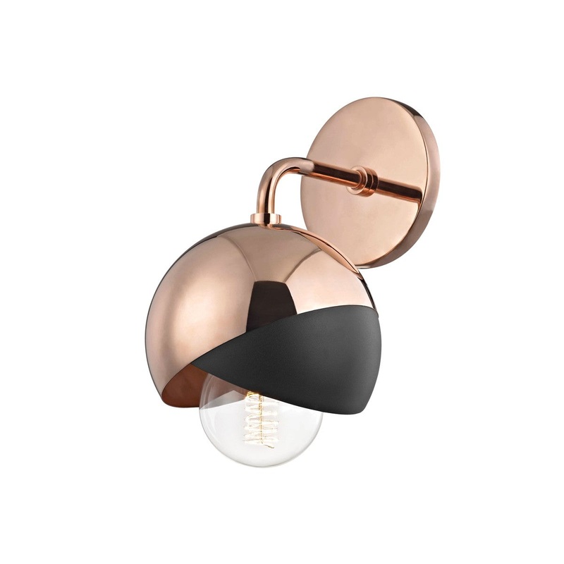 Mitzi H168101-POC/BK Emma One Light Wall Sconce, Polished Copper/Black