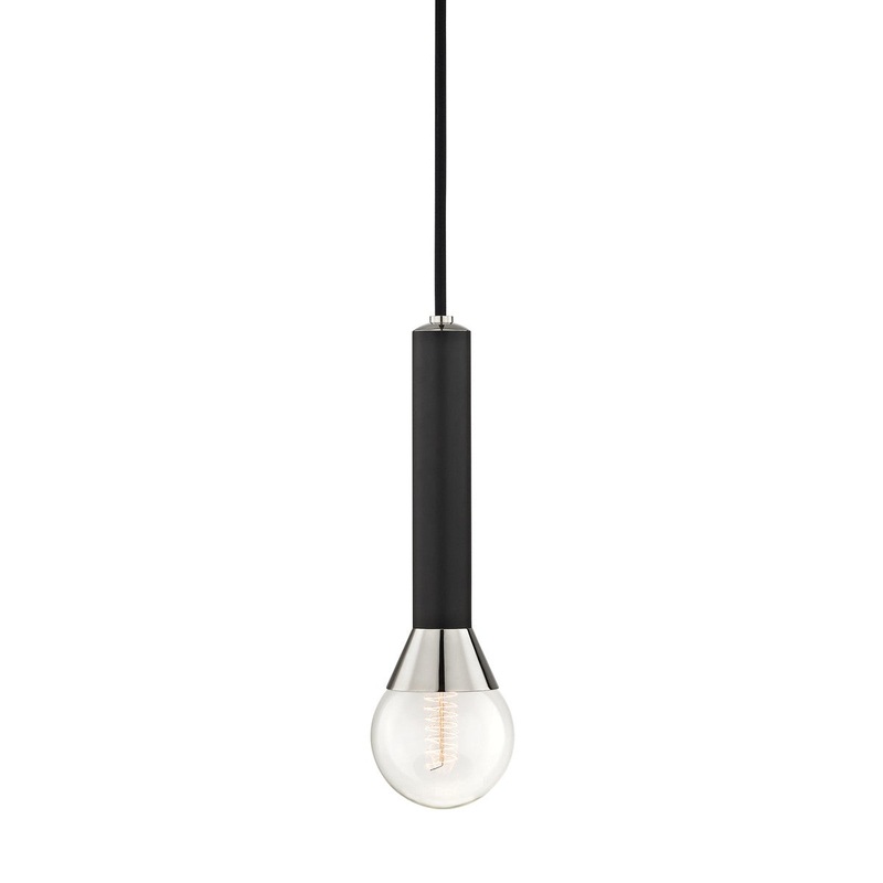 Mitzi H169701-PN/BK Via One Light Pendant, Polished Nickel/Black