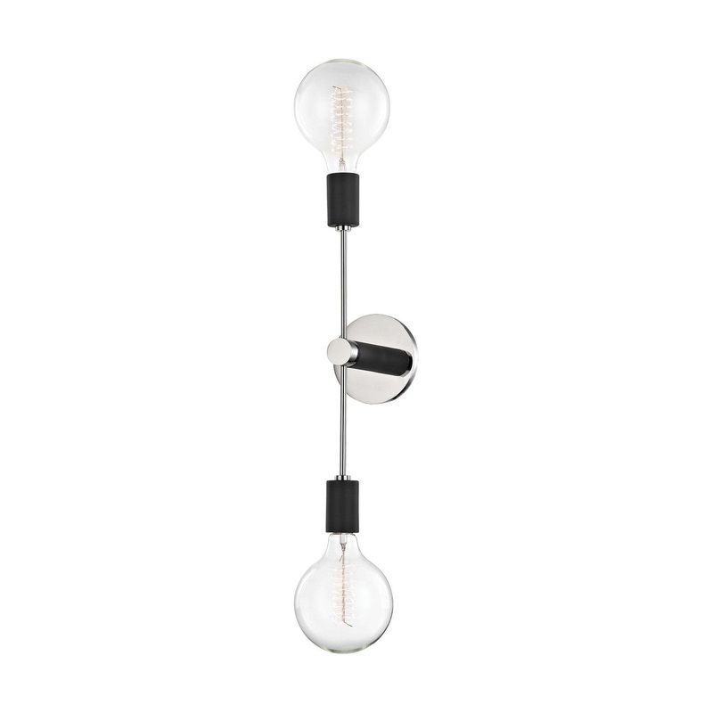 Mitzi H178102-PN/BK Astrid Two Light Wall Sconce, Polished Nickel/Black