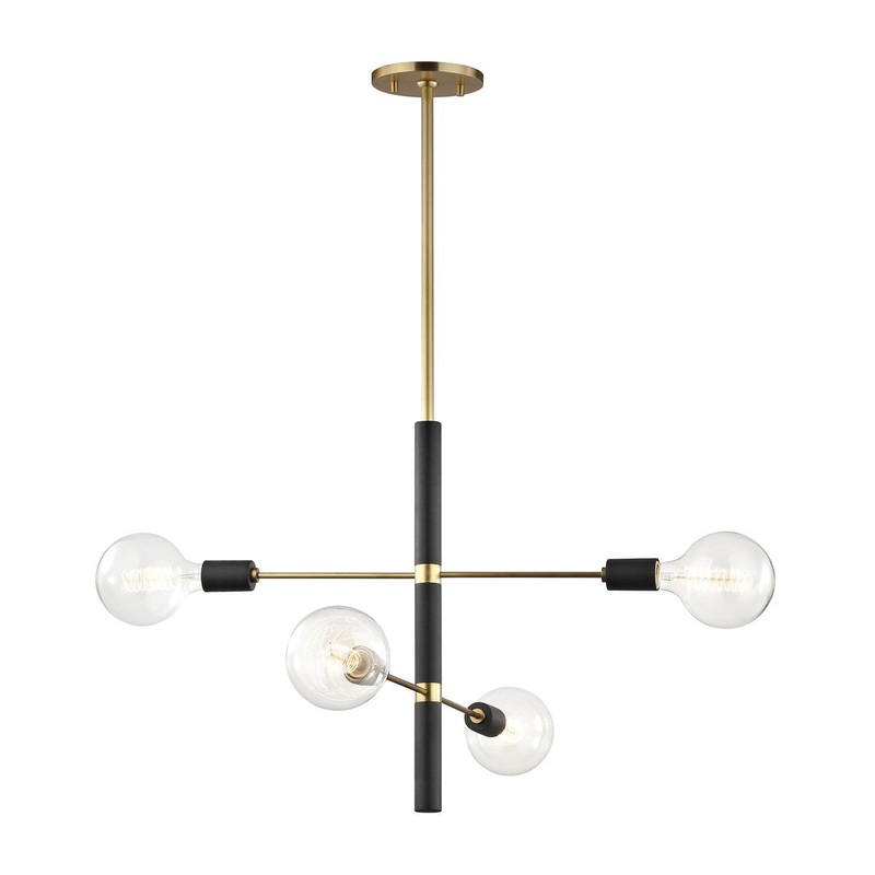 Mitzi H178804-AGB/BK Astrid Four Light Chandelier, Aged Brass/Black