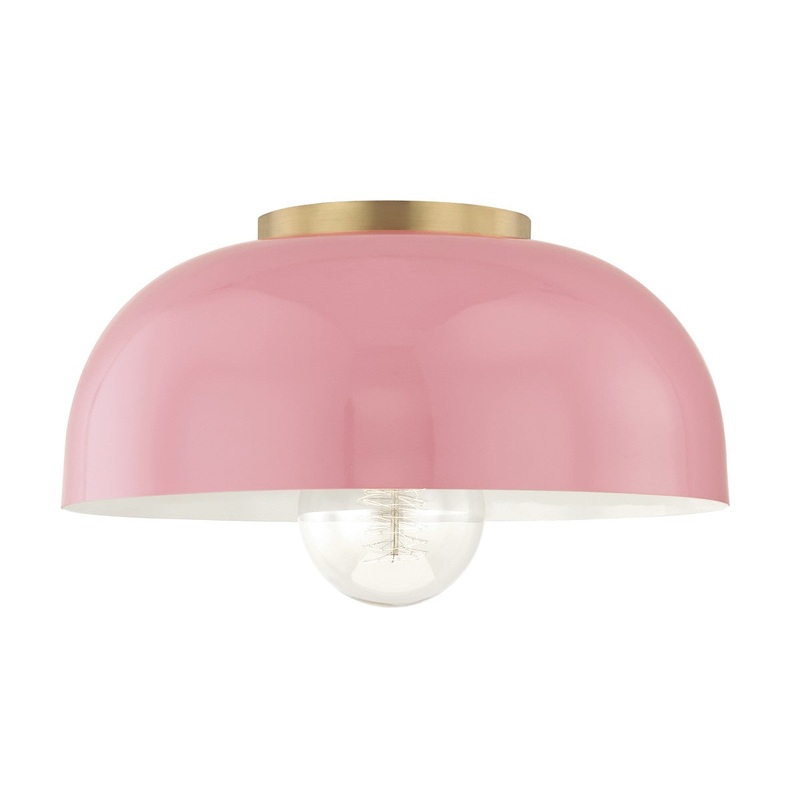 Mitzi H199501L-AGB/PK Avery One Light Semi Flush Mount, Aged Brass/Pink
