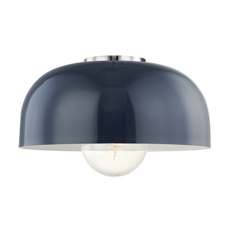Mitzi H199501L-PN/NVY Avery One Light Semi Flush Mount, Polished Nickel/Navy