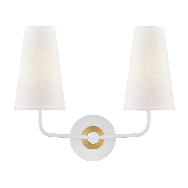 Mitzi H318102-AGB/WH Merri Two Light Wall Sconce, Aged Brass/Soft Off White