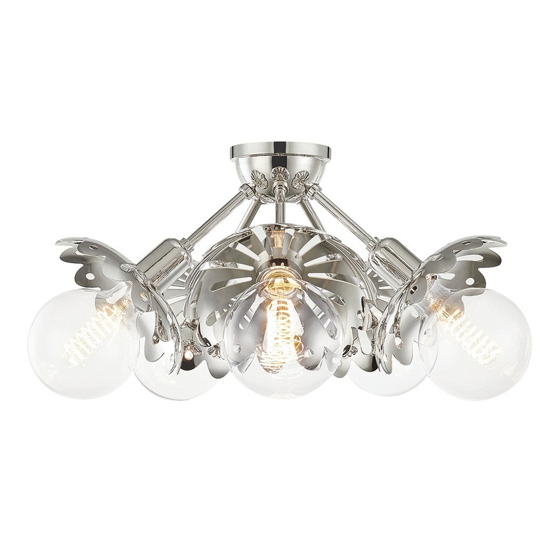 Mitzi H353605-PN Alyssa Five Light Semi Flush Mount, Polished Nickel