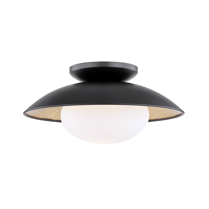 Mitzi H368601M-BLK/GL Cadence One Light Semi Flush Mount, Black Lustro/Gold Leaf Combo