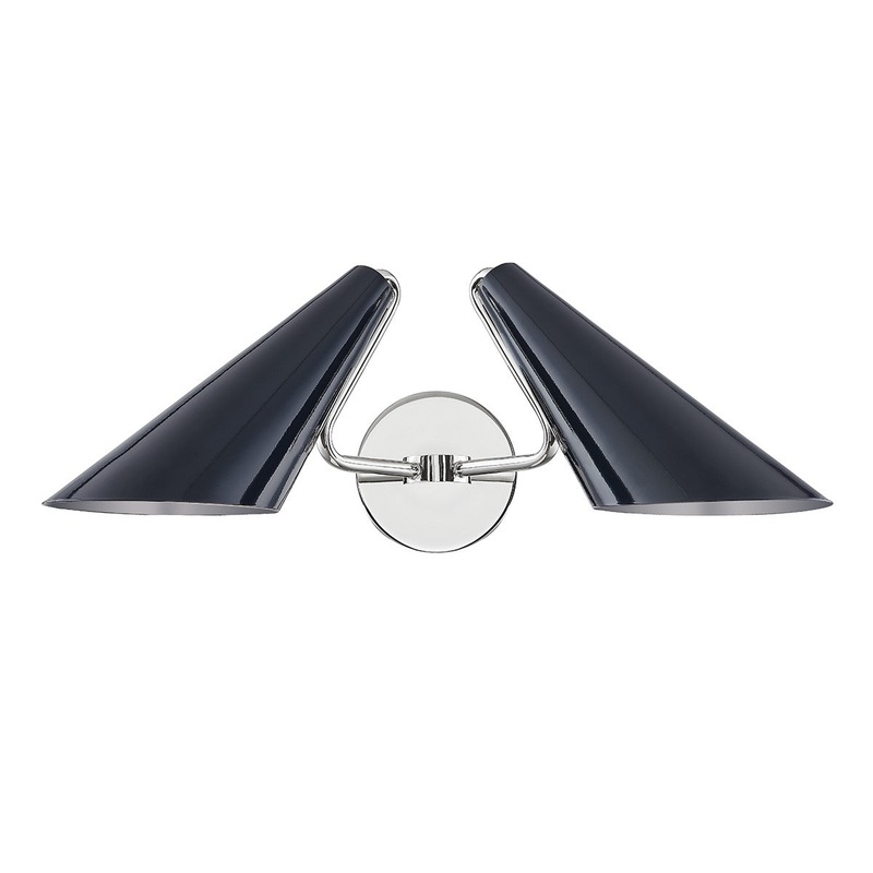 Mitzi H399102-PN/MBL Talia Two Light Wall Sconce, Polished Nickel/Midnight Blue Combo
