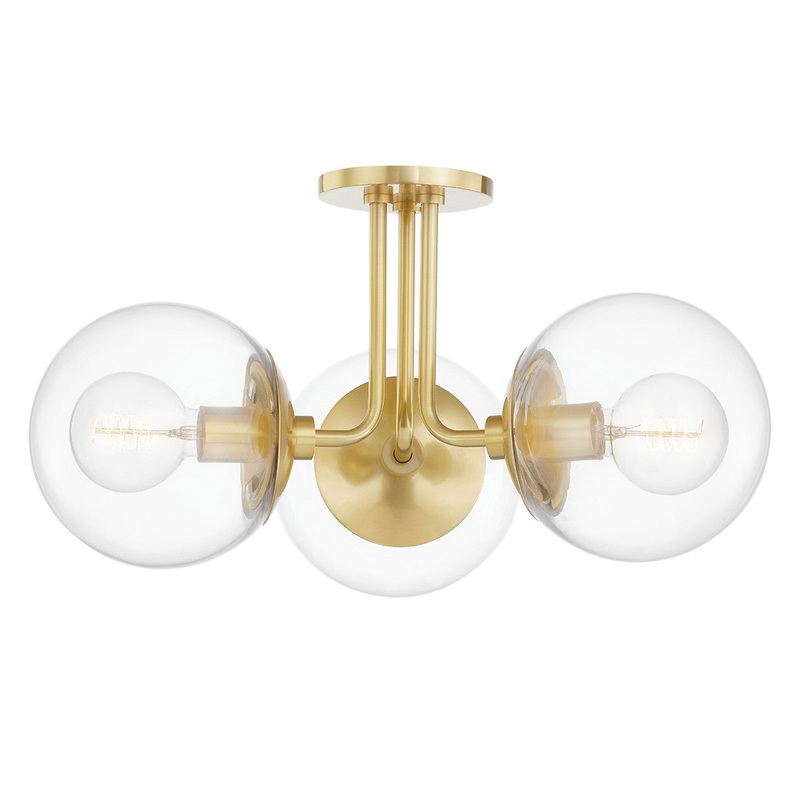 Mitzi H503603-AGB Meadow Three Light Semi Flush Mount, Aged Brass