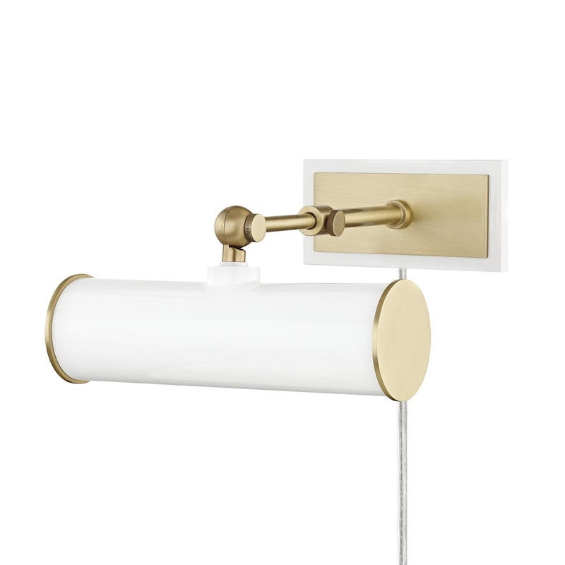 Mitzi HL263201-AGB/WH Holly One Light Picture Light With Plug, Aged Brass/Soft Off White