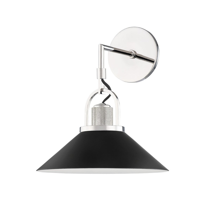 Hudson Valley 2601-PN/BK Syosset One Light Wall Sconce, Polished Nickel/Black