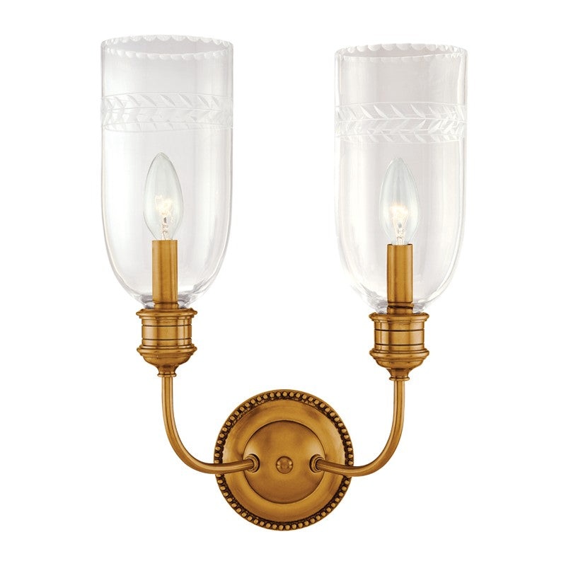 Hudson Valley 292-AGB Lafayette Two Light Wall Sconce, Aged Brass