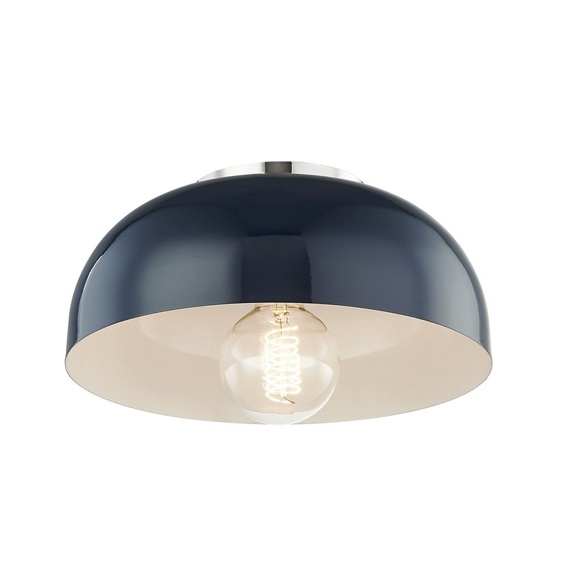 Mitzi H199501S-PN/NVY Avery One Light Semi Flush Mount, Polished Nickel/Navy