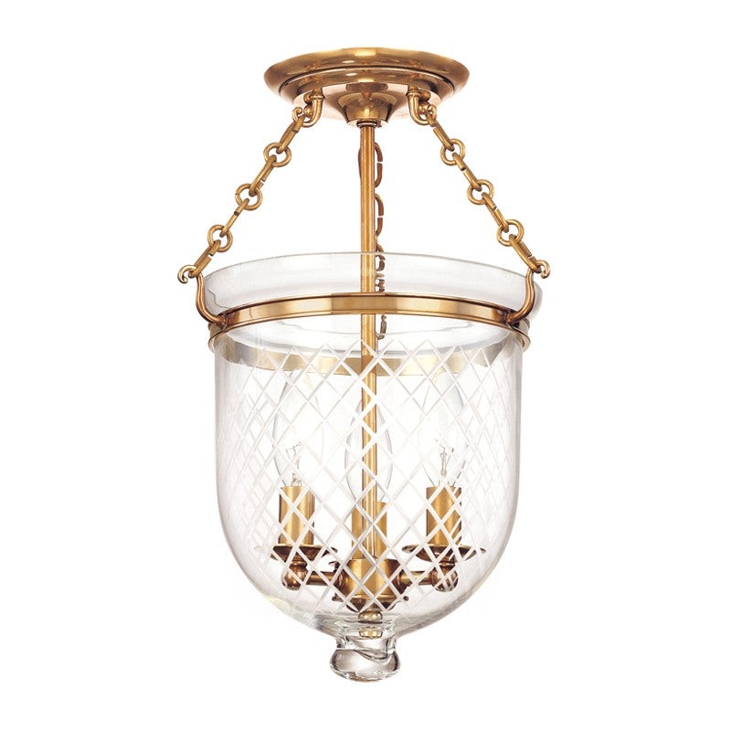 Hudson Valley 251-AGB-C2 Hampton Three Light Semi Flush Mount, Aged Brass (Discontinued)
