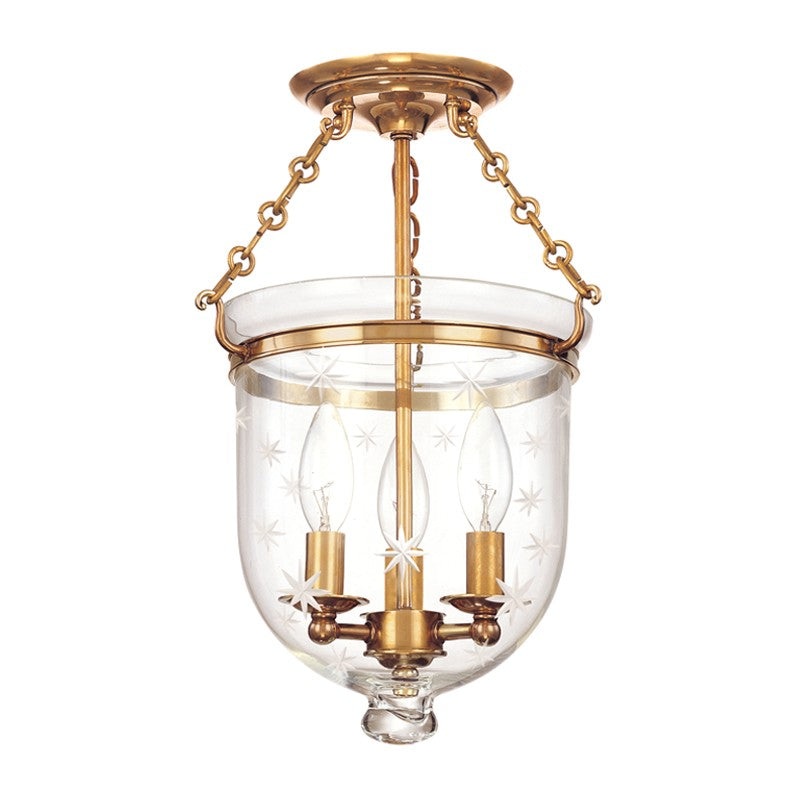 Hudson Valley 251-AGB-C3 Hampton Three Light Semi Flush Mount, Aged Brass