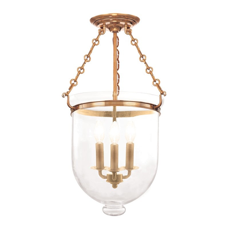 Hudson Valley 253-AGB-C1 Hampton Three Light Semi Flush Mount, Aged Brass