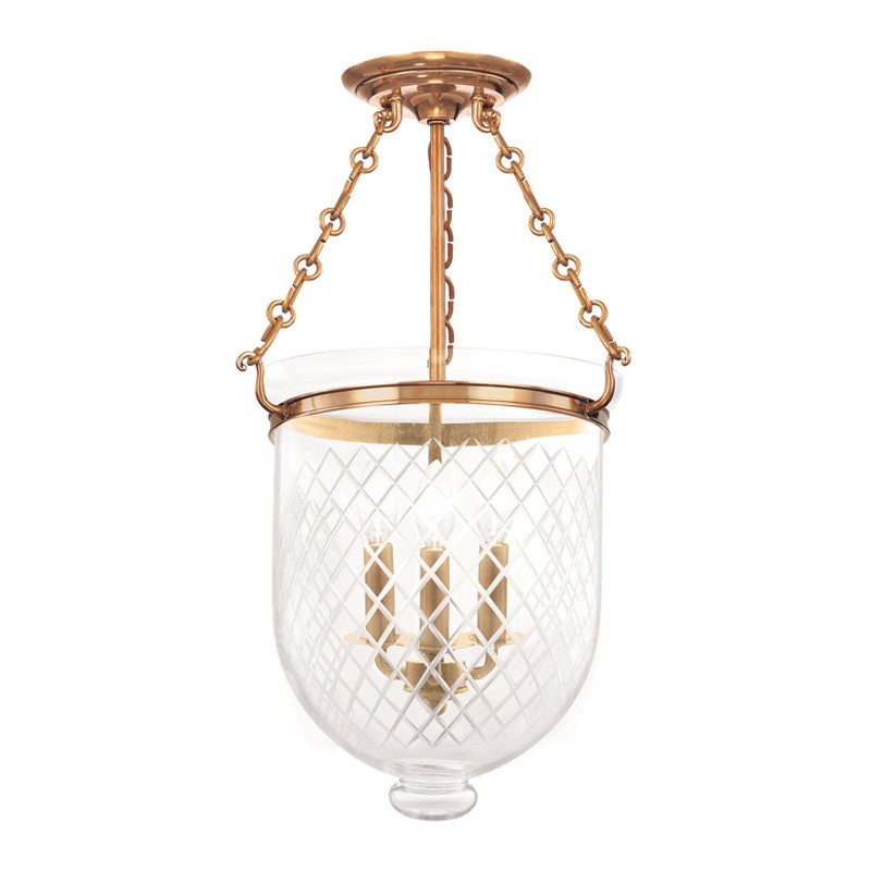Hudson Valley 253-AGB-C2 Hampton Three Light Semi Flush Mount, Aged Brass (Discontinued)