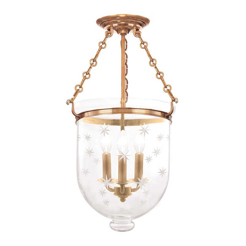 Hudson Valley 253-AGB-C3 Hampton Three Light Semi Flush Mount, Aged Brass