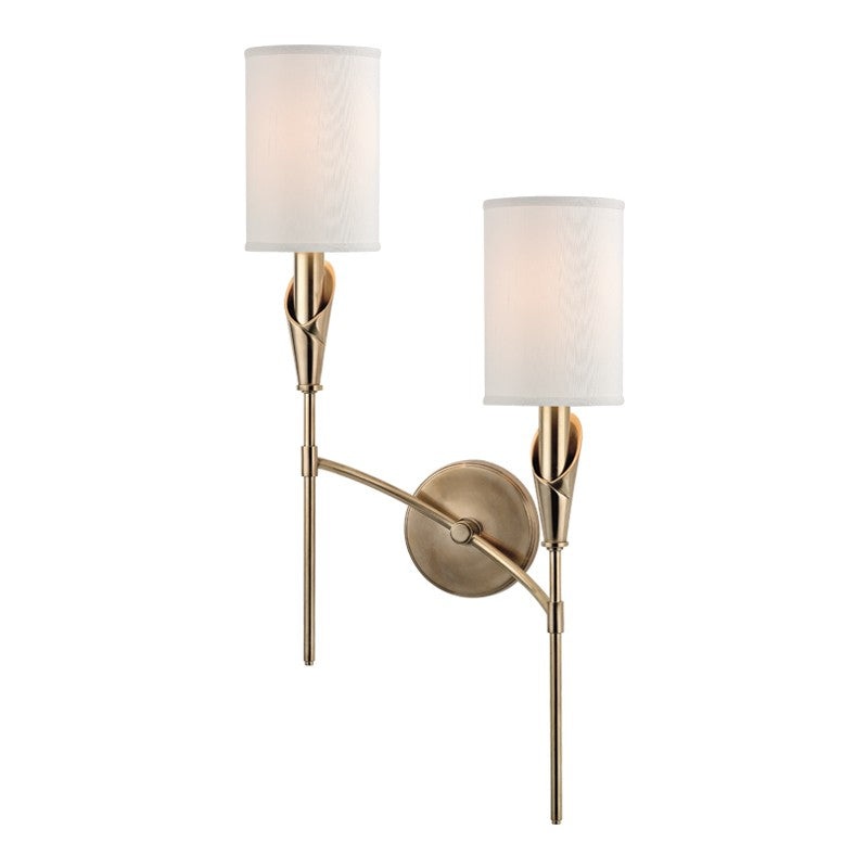 Hudson Valley 1312R-AGB Tate Two Light Wall Sconce, Aged Brass (Discontinued)