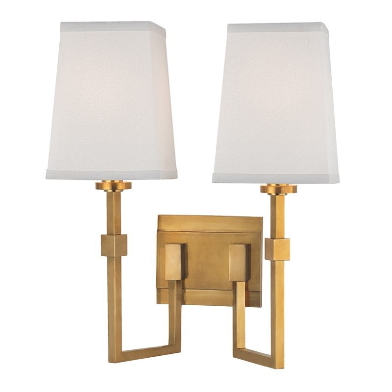 Hudson Valley 1362-AGB Fletcher Two Light Wall Sconce, Aged Brass