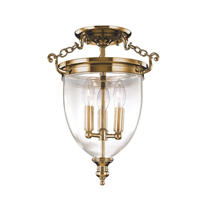 Hudson Valley 140-AGB Hanover Three Light Semi Flush Mount, Aged Brass (Discontinued)