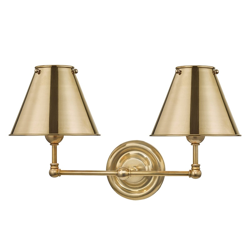 Hudson Valley MDS102-AGB-MS Classic No.1 Two Light Wall Sconce, Aged Brass (Discontinued)