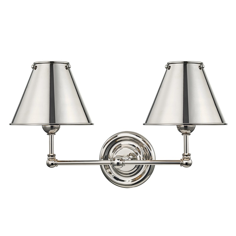 Hudson Valley MDS102-PN-MS Classic No.1 Two Light Wall Sconce, Polished Nickel (Discontinued)