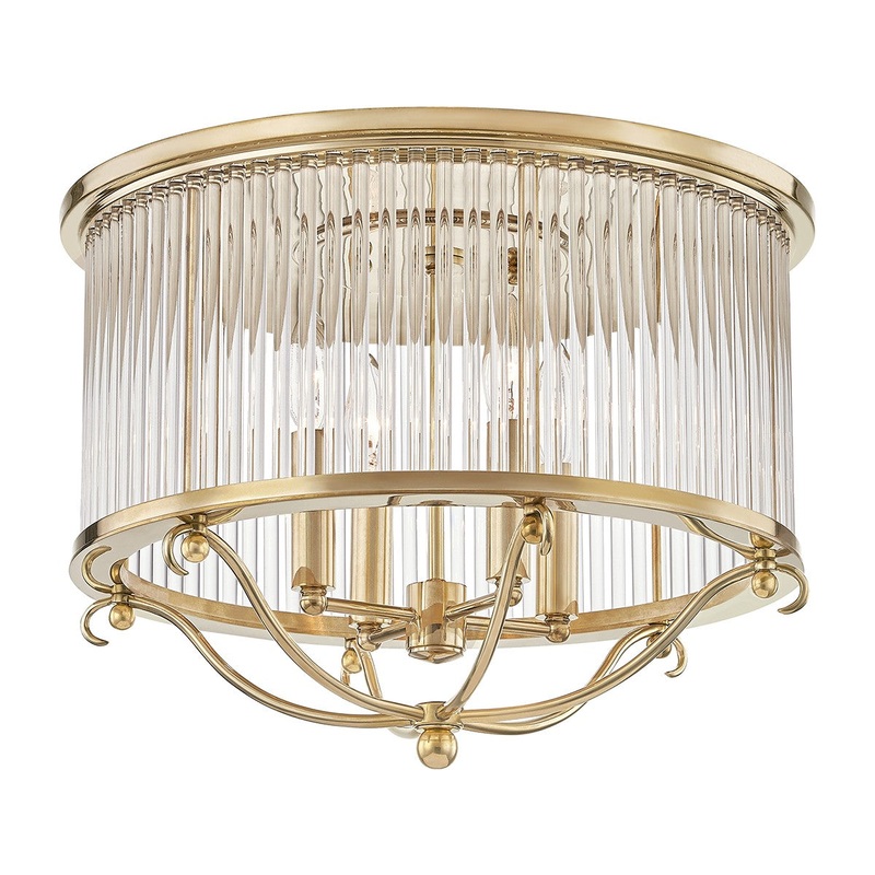 Hudson Valley MDS201-AGB Glass No.1 Four Light Semi Flush Mount, Aged Brass
