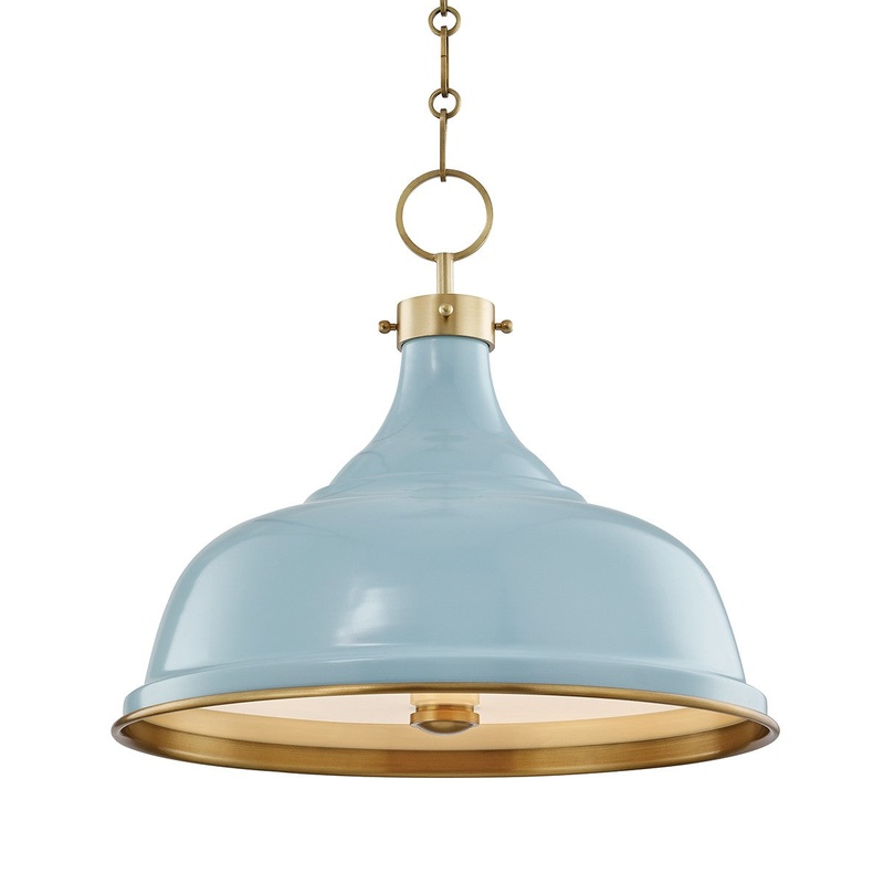 Hudson Valley MDS300-AGB/BB Painted No.1 Three Light Pendant, Aged Brass/Blue Bird