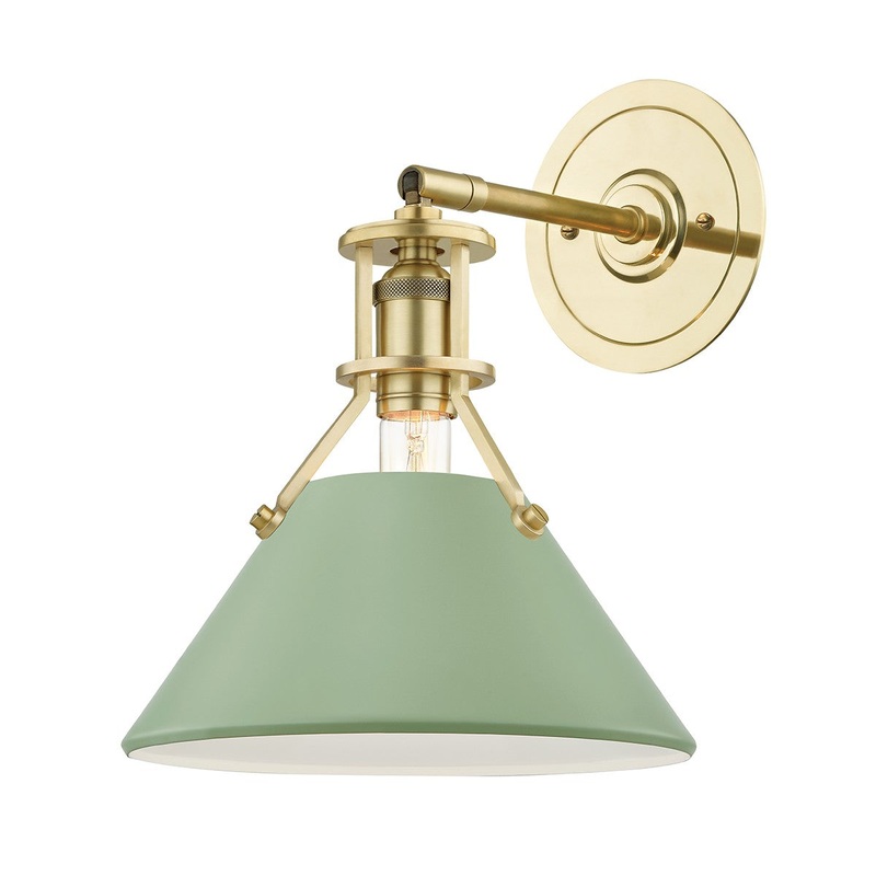 Hudson Valley MDS350-AGB/LFG Painted No.2 One Light Wall Sconce, Aged Brass/Leaf Green Combo