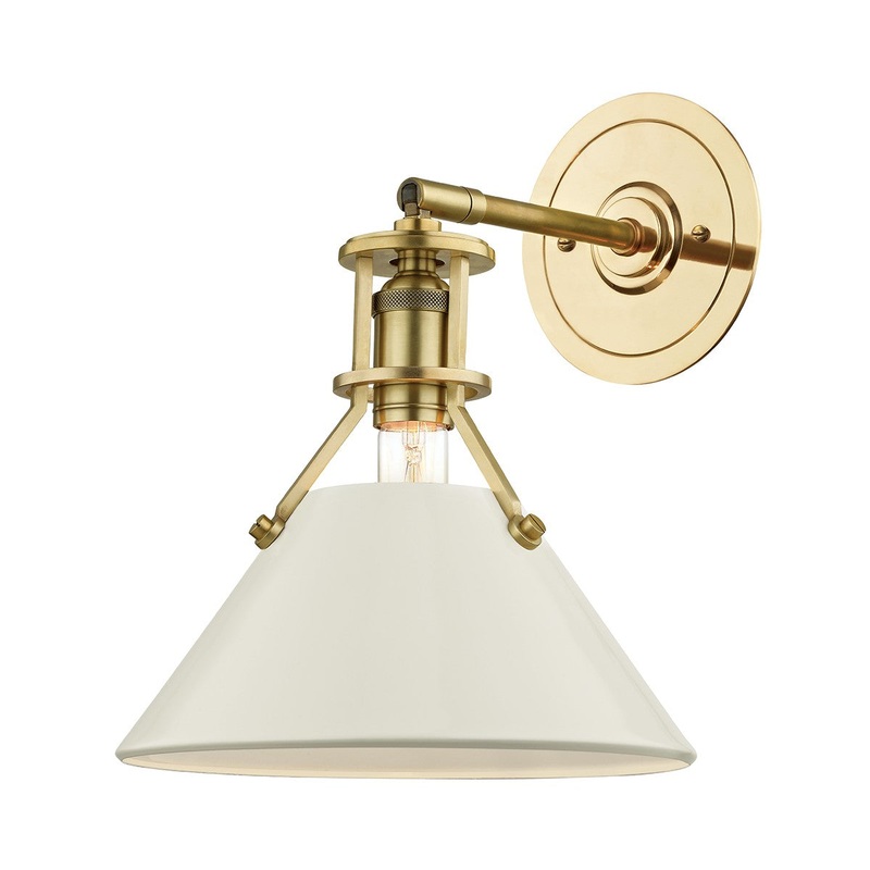 Hudson Valley MDS350-AGB/OW Painted No.2 One Light Wall Sconce, Aged Brass/Off White