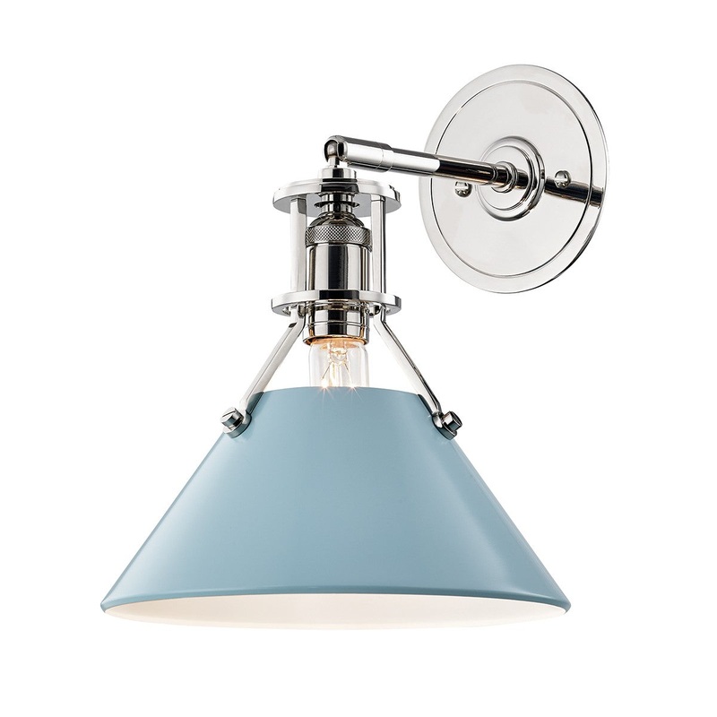 Hudson Valley MDS350-PN/BB Painted No.2 One Light Wall Sconce, Polished Nickel/Blue Bird