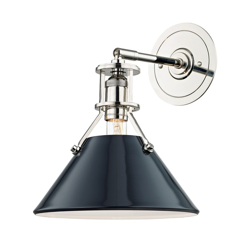 Hudson Valley MDS350-PN/DBL Painted No.2 One Light Wall Sconce, Polished Nickel/Darkest Blue