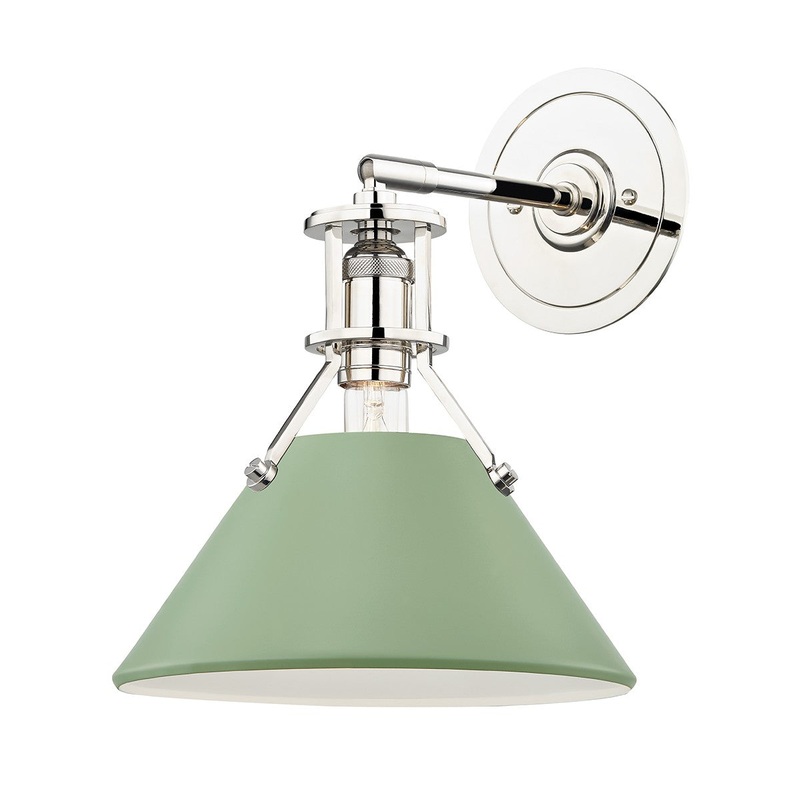 Hudson Valley MDS350-PN/LFG Painted No.2 One Light Wall Sconce, Polished Nickel/Leaf Green