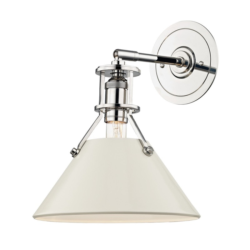 Hudson Valley MDS350-PN/OW Painted No.2 One Light Wall Sconce, Polished Nickel/Off White