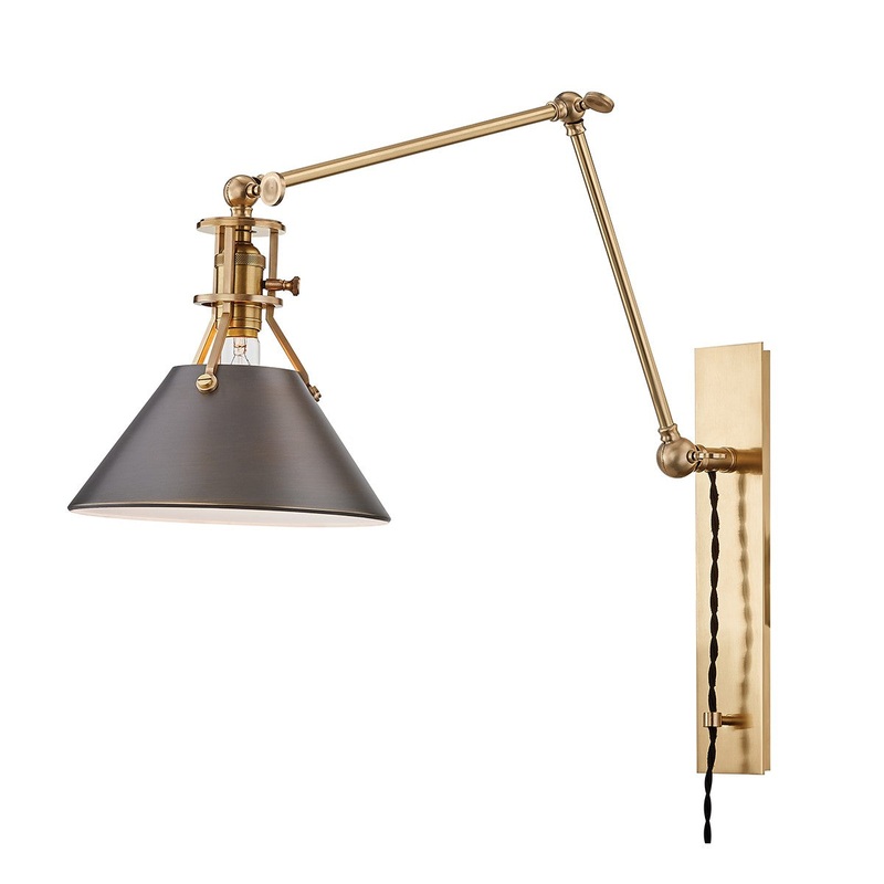 Hudson Valley MDS953-ADB Metal No.2 One Light Swing Arm Wall Sconce, Aged/Antique Distressed Bronze