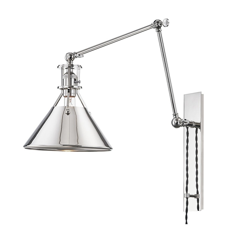 Hudson Valley MDS953-PN Metal No.2 One Light Swing Arm Wall Sconce, Polished Nickel (Discontinued)