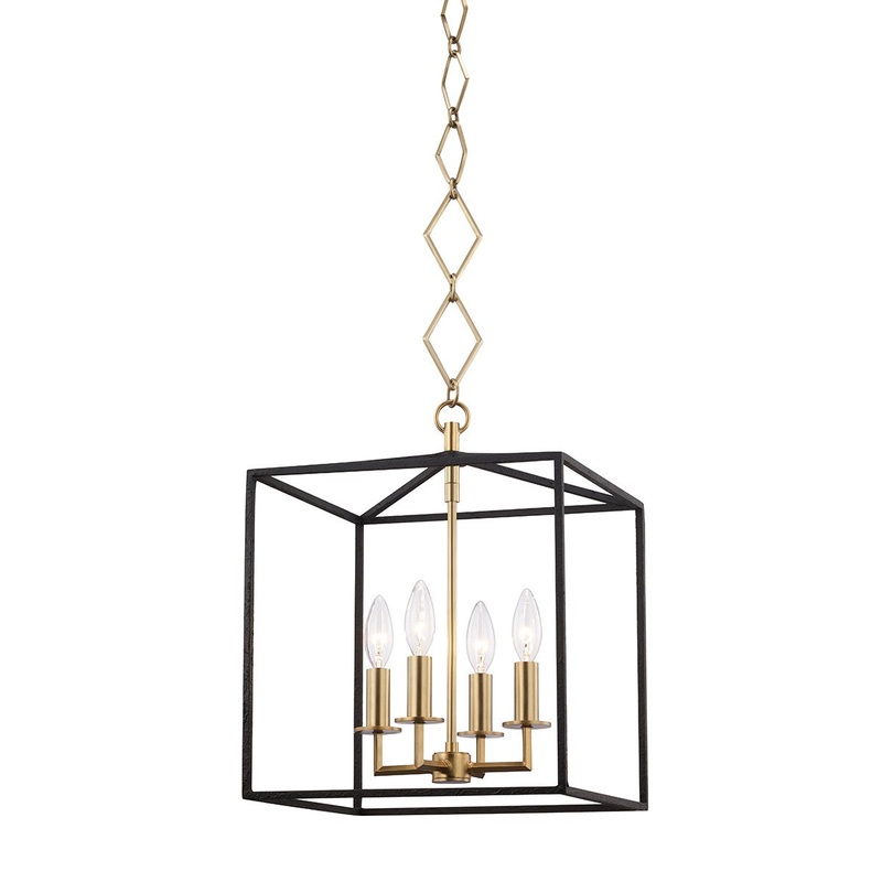 Hudson Valley BKO150-AGB/BK Richie Four Light Pendant, Aged Brass/Black