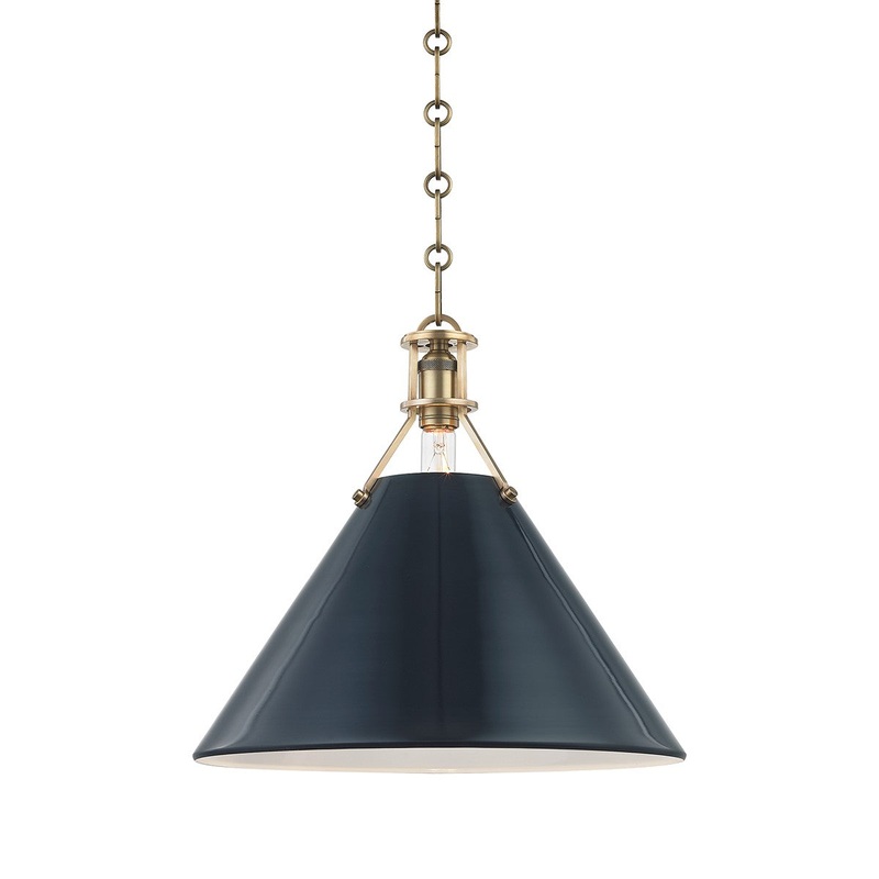 Hudson Valley MDS352-AGB/DBL Painted No.2 One Light Pendant, Aged Brass/Darkest Blue