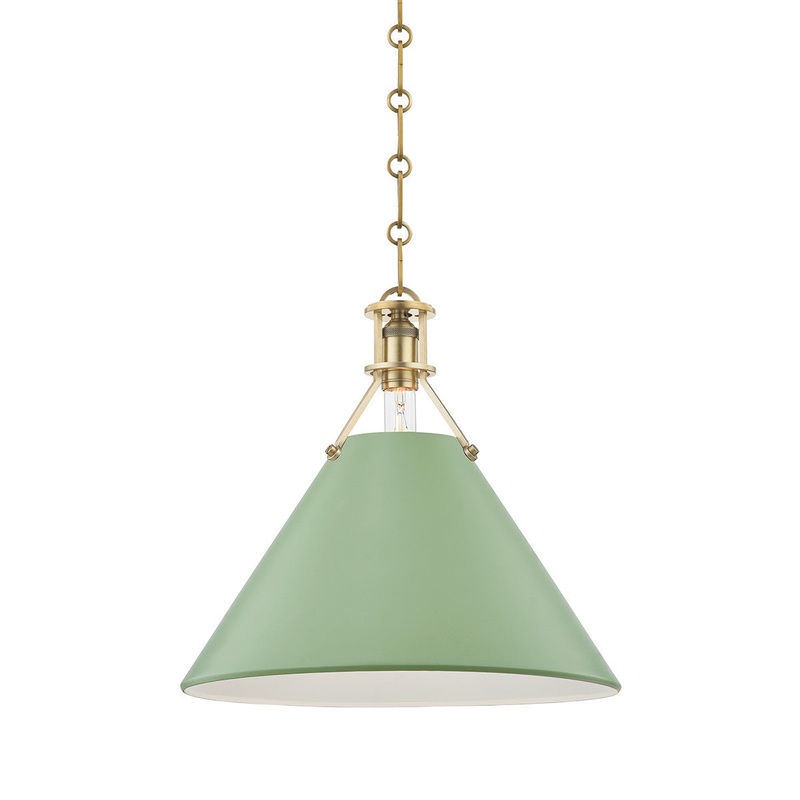 Hudson Valley MDS352-AGB/LFG Painted No.2 One Light Pendant, Aged Brass/Leaf Green Combo