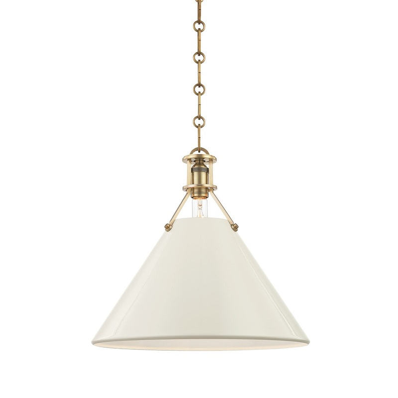 Hudson Valley MDS352-AGB/OW Painted No.2 One Light Pendant, Aged Brass/Off White