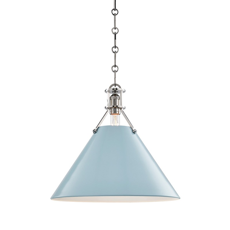 Hudson Valley MDS352-PN/BB Painted No.2 One Light Pendant, Polished Nickel/Blue Bird