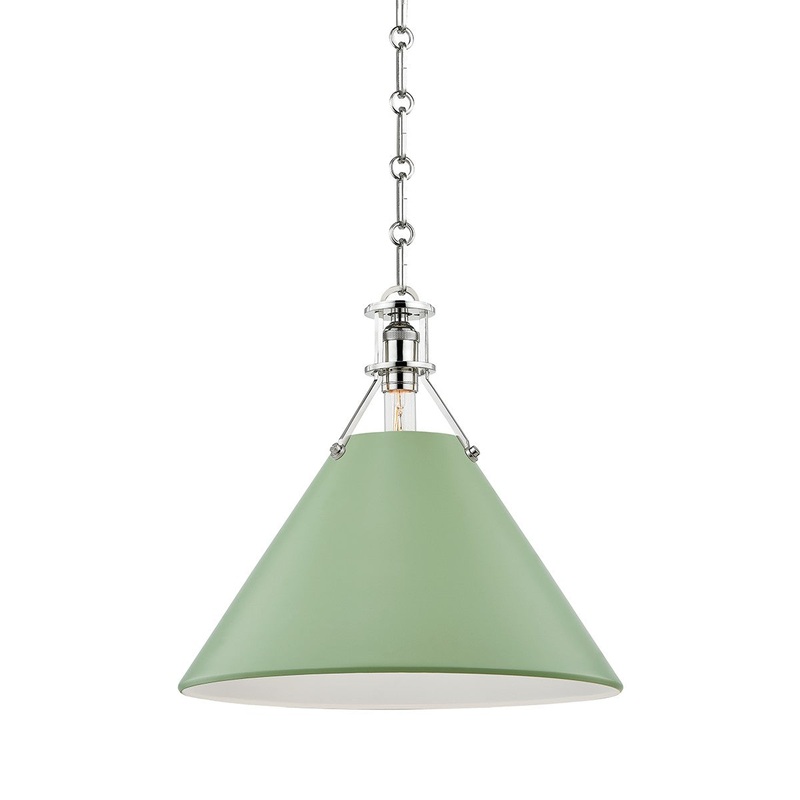 Hudson Valley MDS352-PN/LFG Painted No.2 One Light Pendant, Polished Nickel/Leaf Green (Discontinued)