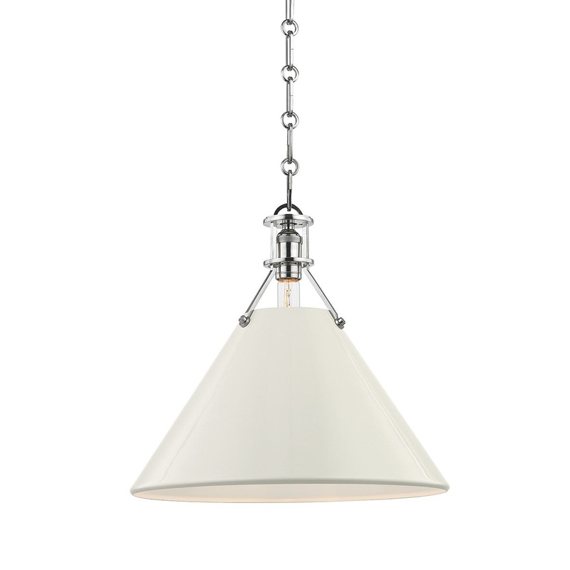 Hudson Valley MDS352-PN/OW Painted No.2 One Light Pendant, Polished Nickel/Off White