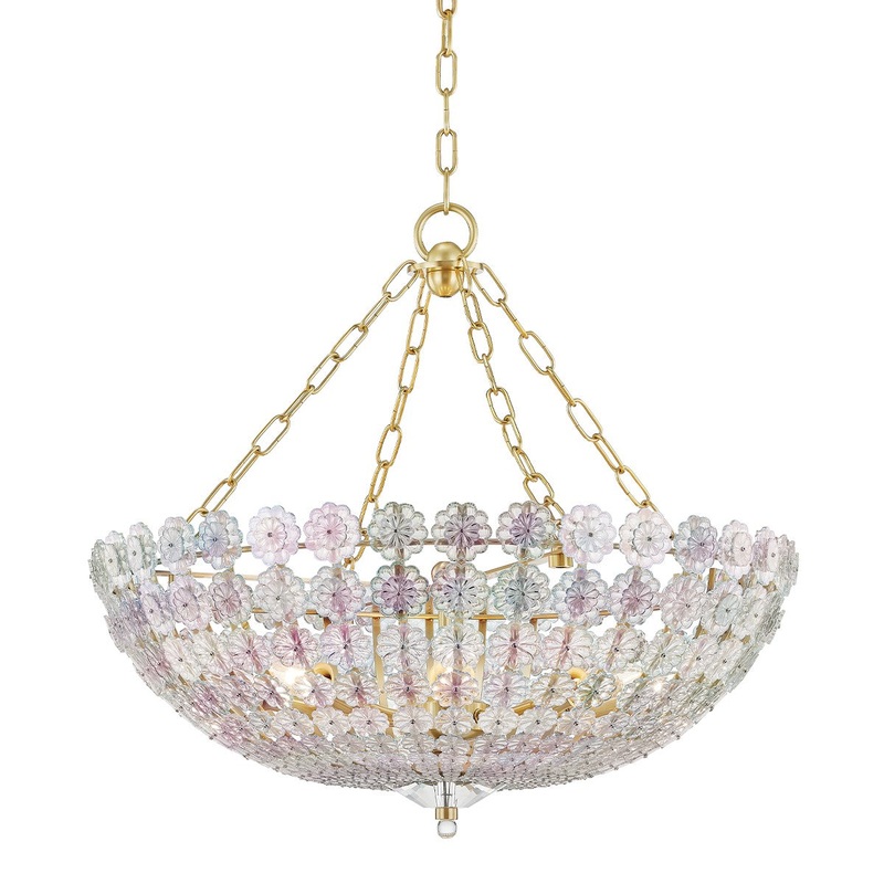 Hudson Valley 8224-AGB Floral Park Eight Light Chandelier, Aged Brass