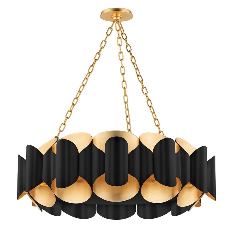 Hudson Valley 8534-GL/BK Banks 12 Light Chandelier, Gold Leaf/Black