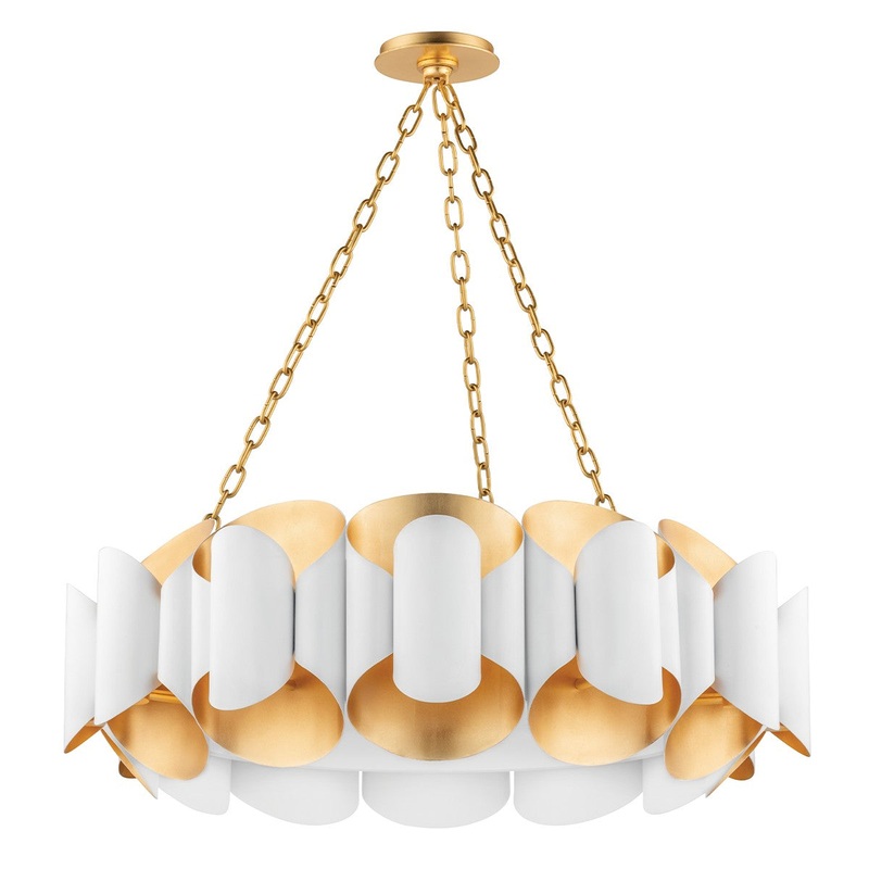 Hudson Valley 8534-GL/WH Banks 12 Light Chandelier, Gold Leaf/White